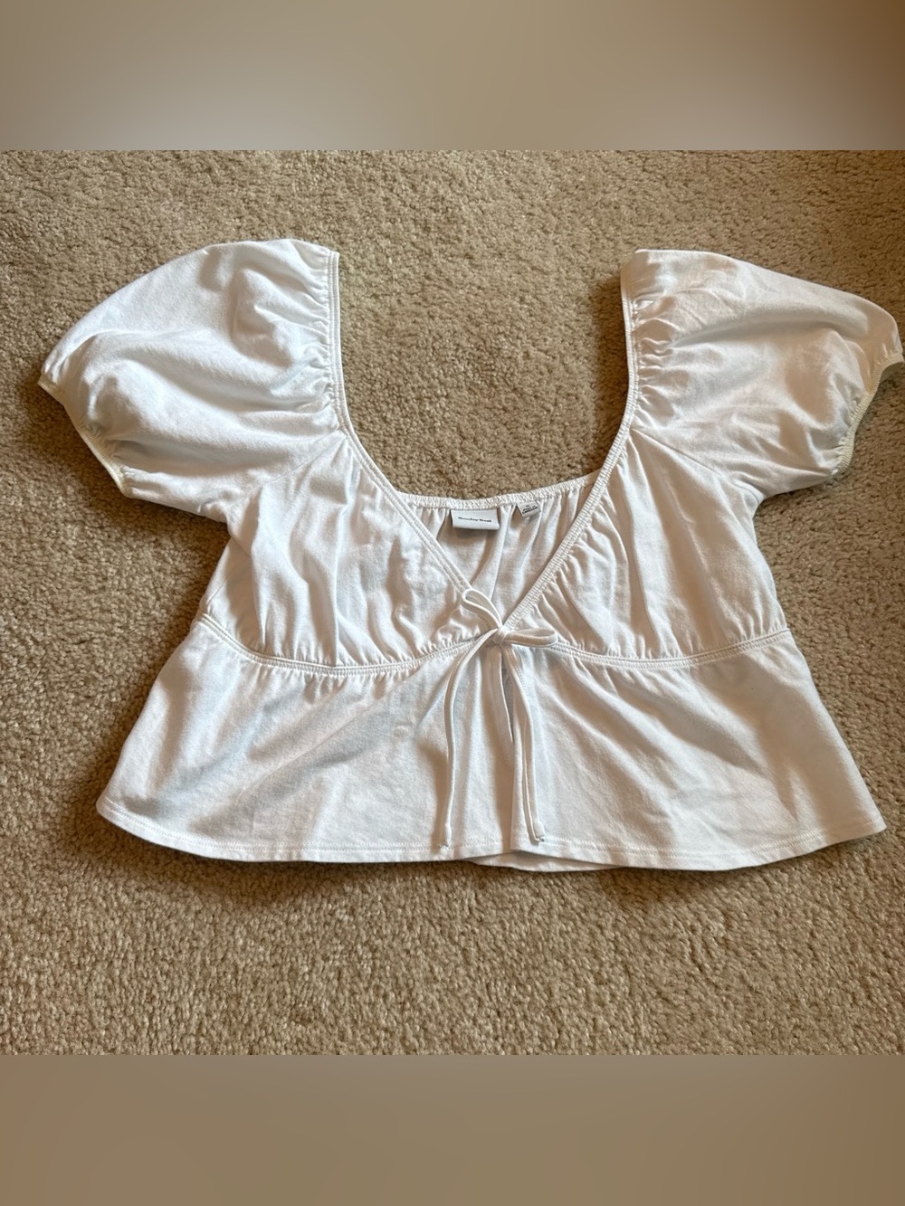 Aritzia Sunday Best White Puff Sleeve Tie-Front Crop Top